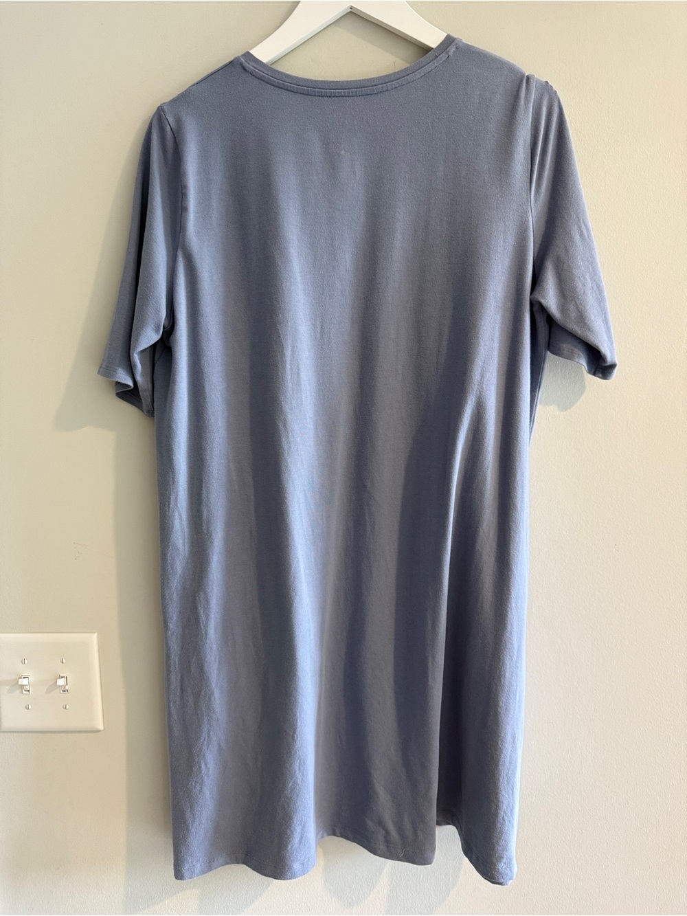 Eileen Fisher V-Neck Short Sleeve Shirt Dress in Dusty Blue Pockets Large - Picture 5 of 8